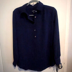 NWT Jones New York Jasper-Buttoned Tulip Hem Dark Blue Top Small
